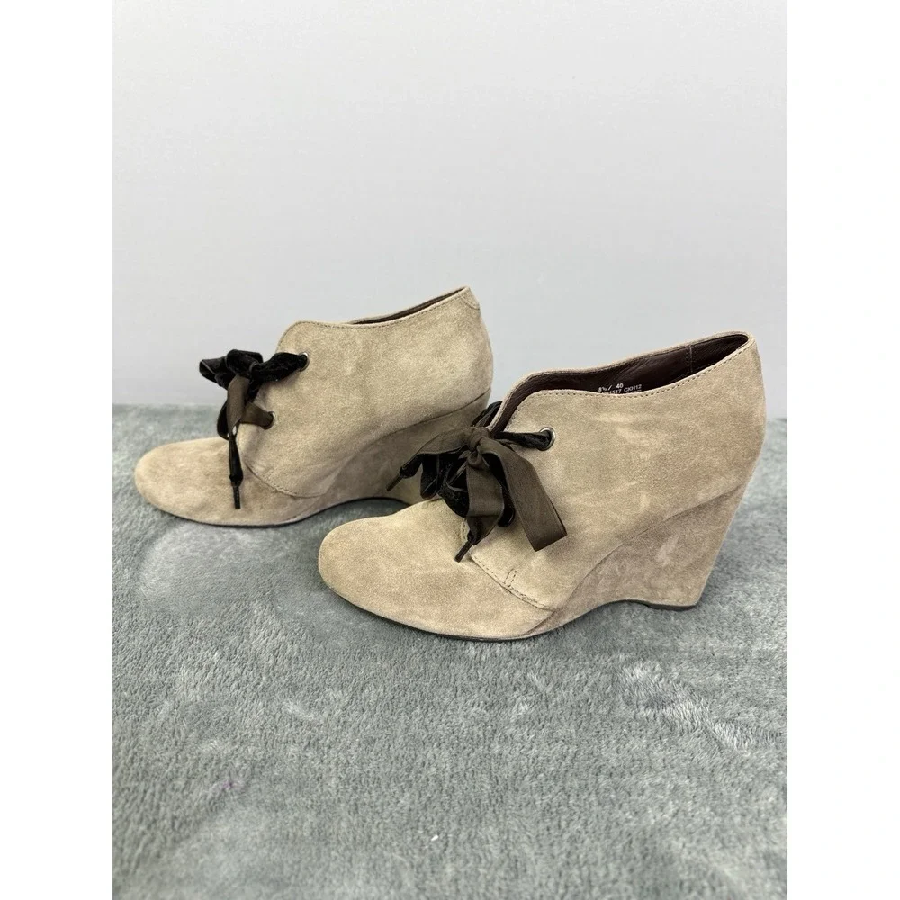 Bussola Women's Enna Boot Size 41‎ 10 Tan Taupe Suede Lace Up High Wedge